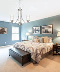 3 Light Brushed Nickel Pendant Chandelier With Clear Glass Shades in modern bedroom, adjustable height, 19H x 21W