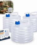 Collapsible Water Container With Spigot For Camping And Hiking, 3-pack foldable design shown with blue spigots and handles