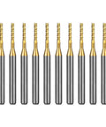 Ten-Piece TiN Coated Solid Carbide End Mills Set for PCB Engraving and CNC Routing, 0.6mm Cutting Diameter, 4.5mm Cutting Length, 1/8 Inch Shank