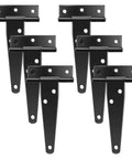 Tough Heavy Duty 4 Inch T Hinges Set Of 6 Black Iron Hinges for gates, fences, and barn doors, showing a black finish and rust resistance.