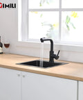 Modern Bar Sink Faucet With Pull Out Sprayer, Single Handle, Matte Black Kitchen Faucet With Joystick Control over a kitchen sink