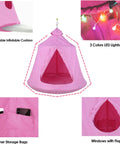 Pink X Shaped Hanging Tree Tent With Swing Chair And Stand Patio Canopy with LED lights, inner storage bags, and windows with flaps