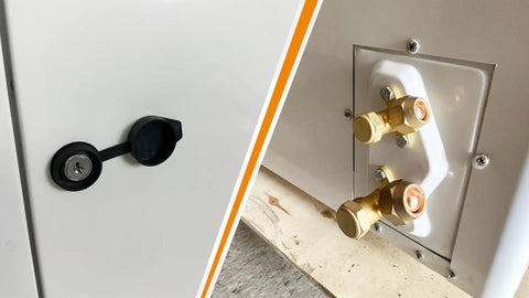Pro Grade 6HP Walk In Refrigerator Cooling Kit With Box Type Condenser And Evaporator Air Cooler For Commercial Cold Storage showing key lock and brass fittings.