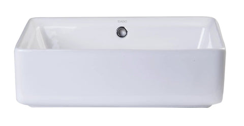 20 Inch Rectangular Ceramic Above Mount Bathroom Sink White, Sleek Modern Porcelain Basin With Rear Center Drain And Chrome Overflow