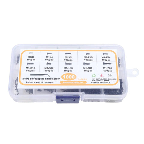 Ultimate Handy Self Tapping Screws Set In Carbon Steel With Pan Head Kit And Tweezers Ten Size Range visible in clear box