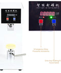 Commercial Electric Cup Sealer Machine For Glass And Plastic Cups Semi Automatic Heat Sealing System with digital display and emergency stop button.