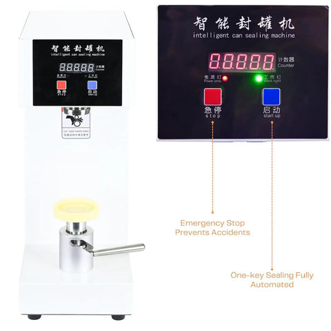 Commercial Electric Cup Sealer Machine For Glass And Plastic Cups Semi Automatic Heat Sealing System with digital display and emergency stop button.