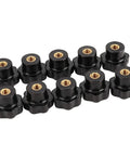 7 Star Soft Knob Holder With Brass Core For Machine Tools, Easy Grip Knob Holder For 6mm Thread, Pro Grade Workshop Gear Pack Of 10, Durable Smooth Surface, Ergonomic And Practical, top view pack of 10 black brass-core knobs