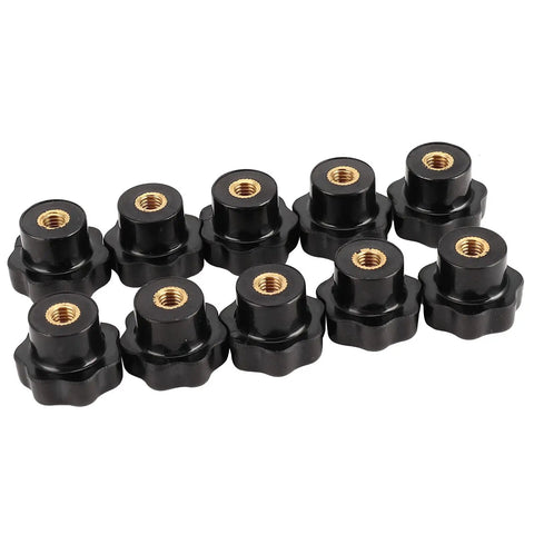 7 Star Soft Knob Holder With Brass Core For Machine Tools, Easy Grip Knob Holder For 6mm Thread, Pro Grade Workshop Gear Pack Of 10, Durable Smooth Surface, Ergonomic And Practical, top view pack of 10 black brass-core knobs