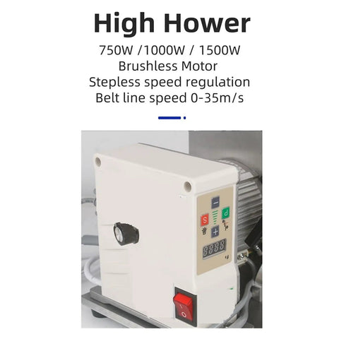 Control panel of 1500W Mini Electric Belt Sander With Solid Brushless Motor for woodworking with adjustable speed settings.