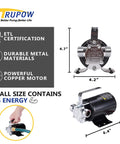 12V DC Mini Portable Water Pump For Sump Drainage, Battery Powered, Beefy 330 GPH Flow, chrome connectors, size dimensions shown