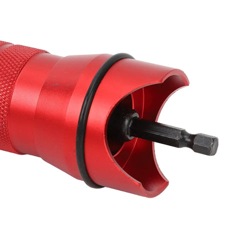 Rivet Nut Drill Adapter Kit With Six Heads And 150 Nuts, Converts Your 18V To 24V Drill Into A Badass Nutsert Installer, Includes M3 To M10 Nuts And Wrench, Great For Aluminum And Steel Projects. Red drill adapter head with black hex bit