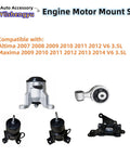 5 Piece Engine and Transmission Mount Kit to Nuke Vibrations and Silence the Rattle Cage for Nissan Altima and Maxima with 3.5L V6 Engine showing complete mount assembly.