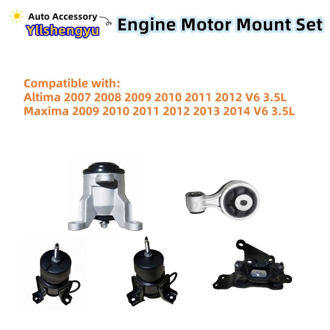 5 Piece Engine and Transmission Mount Kit to Nuke Vibrations and Silence the Rattle Cage for Nissan Altima and Maxima with 3.5L V6 Engine showing complete mount assembly.