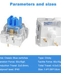 84 Piece Blue Mechanical Keyboard Switch Set With 3 Pin Clicky 50gf Actuation, Dustproof Durable Housing For LED Backlit Gaming Keyboards And 3D Printing Projects, Great Upgrade For Your Rig, blue clicky switch specs
