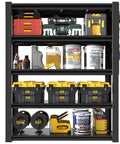 Rock Solid Heavy Duty Garage Shelving Built Like A Tank For Two Thousand Pound Loads Thickened Steel Storage Rack With Two Pegboards Adjustable Five Tier Utility Shelf For Serious Workshop Organization Black filled with various tools and supplies.