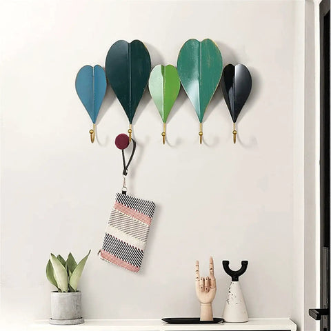 Built Tough Metal Coat Hooks Wall Mount Rack For Entryway And Bedroom Doorway with colorful leaf shape hooks.