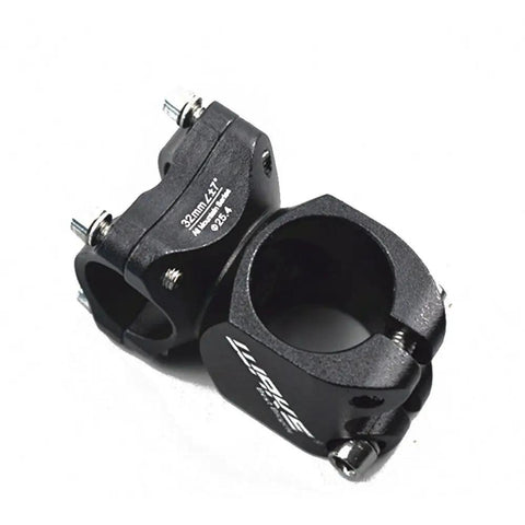 25.4Mm Handlebar Stem, 32Mm Shorty Length Aluminum MTB Stem For Mountain, Road, BMX And Fixie Bikes, Easy Install With Four Bolt Clamp, Lightweight About 150G, Black. Close-up of black, lightweight, aluminum stem.