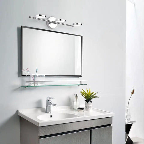 Bathroom setup with 3 Light LED Vanity Sconce For Bathroom Mirror Up Down Chrome Wall Lights 21.26 Inch Long 4000K Daylight Modern Bath Vanity