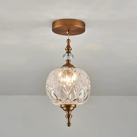 Antique Style Adjustable Glass Pendant Light Fixture With Brass Hardware, vintage vibe, G9 bulb holder, 6.3 inch shade