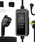 Level 2 Ev Charger With 40 Amp 240V Juice For Quick Hookups and a 25 ft cord showing led display and J1772 plug.