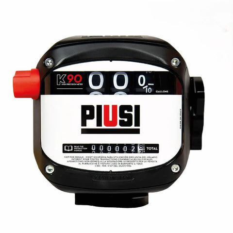 Front view of 3 Digit Mechanical Fuel Flow Meter With 90 Degree Inlet Outlet, 1 Inch NPT, 7 Digit Totalizer, showing readout display.
