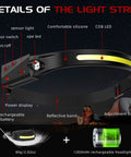 Go-To Rechargeable Headlamp Flashlight 3-Pack With 230 Degree Wide Beam And Motion Sensor details, headlamp components and features