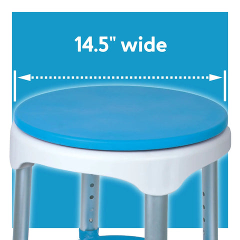 Close-up of 360 Degree Swivel Bath Stool With Cushioned Seat And Storage Tray Adjustable Rotating Shower Chair, 14.5-inch seat