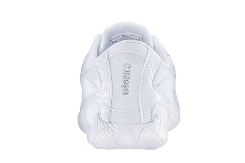 Back view of Stellarlyte Women's Cheer Shoe White Size 8.5 for competition with APX heel pad, showcasing comfort and impact absorption.
