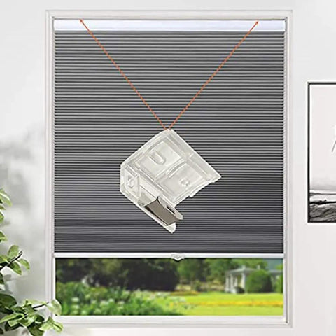 Four Pack Window Shade Mounting Brackets Clips for 1 Inch Pleated Honeycomb Cordless Blinds, transparent bracket on blinds