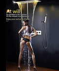 Level Up Your Bathroom Routine With This Top Notch Ceiling Mounted Rain Shower Combo Featuring Smooth Led Faucet Lighting And A Massive Stainless Steel Head For Serious Daily Spa Vibes in shower with flowing water.