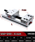 Workhorse Grade Precision Bench Vise 6 Inch featuring rigid cast iron body and knockout jaw grips, showing dimensions and features.
