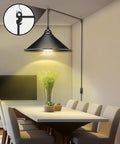 Knockout Black Plug In Pendant Light With Adjustable 13 Ft Copper Cord And UL Certified E26 Socket, mounted in dining area.