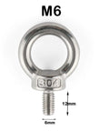 Six Piece M6 Eyebolt Set With M6x12 Thread Shoulder Lifting Ring Eyebolts 304 Stainless Steel With Nylon Lock Nuts For Machinery Auto