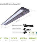 24 Inch Swivel LED Under Cabinet Lights Dimmable 3CCT 2700K To 4000K No Fuss Plug In Or Hardwired Install Bronze Finish