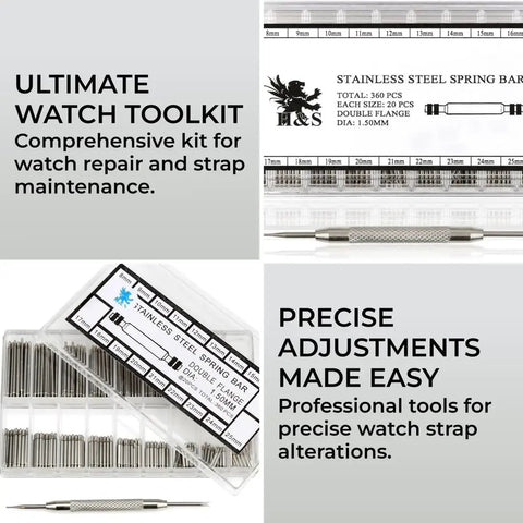 Durable Stainless Steel Watch Band Pins And Link Removal Kit With Case 360 Piece Replacement Tool Set For Men And Women Watches DIY Gear