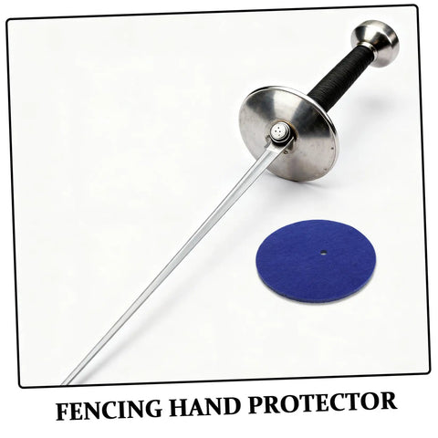 Blue Wool Felt Fencing Hand Guard Pads Replacement shown with a fencing sword for safety in practice and competitions.