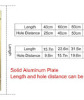 Diagram of Double Sided Solid Aluminum Door Handle dimensions for entry doors, showing lengths and hole distances in cm and inches.