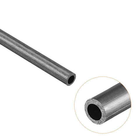 Close-up of Carbon Fiber Round Tube 5mm X 3mm X 400mm Pultruded For RC Airplanes And Quadcopters 8 Pack, showing texture and thickness.