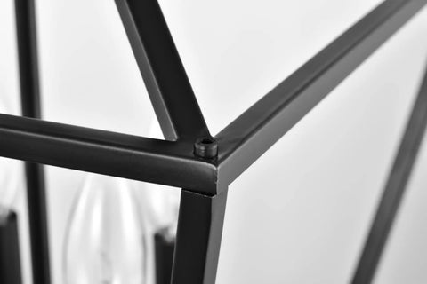 Close-up of matte black frame detail on Renzo 4 Light Black Lantern Pendant Light Dimmable Adjustable Height Square Cage Hanging Fixture