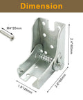 Hella Sturdy Folding Table Leg Brackets Self Locking Heavy Duty Hinge Set shown with dimensions and a screw, made of zinc plated steel.