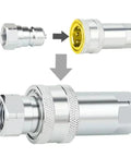 Unlock The Full Potential With These Two Sets Of Heavy Duty Hydraulic Quick Connect Couplers Covering 1/4 3/8 And 1/2 Inch Npt Sizes With Dust Safety Caps To Keep Debris Out Secure And Stable Fits For Pump Tractor Systems Easy Snap Install Saves Cash For silver hydraulic quick connect coupler with threaded NPT end and dust cap