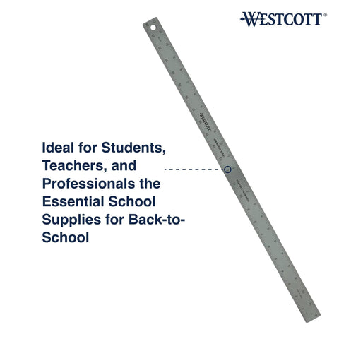 Pro Grade Stainless Steel Ruler With Zero Center Scale And Non Slip Cork Backing For Drafting Design Back To School Projects And Classroom Use 24 Inch Metal Ruler For Accurate Measurements showing full length and branding