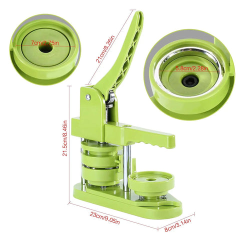Chill And Craft With This Legit 58Mm Button Maker Machine For Diy Pin Badge Creation Includes A Full 100Pc Supply Set And Easy Circle Cutter For Making Dope Custom Buttons Daily, green button maker with measurements.