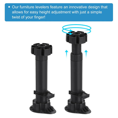 Adjustable Furniture Legs 46mm Base Thin Height 150-180mm, 4 Pack Leveling Feet For Bed Frame Sofa Coffee Table Cabinet Black Heavy Duty Easy Install Anti Slip Sturdy Support Low Profile Design, black adjustable leg with twist height adjustment