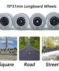 70mm Longboard Wheels 51mm Wide With 80A Hardness And ABEC-9 Bearings, Includes Spacers, Riser Pads And All Hardware, Sick Smooth Ride