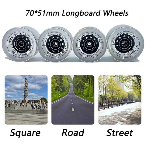 70mm Longboard Wheels 51mm Wide With 80A Hardness And ABEC-9 Bearings, Includes Spacers, Riser Pads And All Hardware, Sick Smooth Ride
