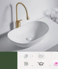 USZWBY Bathroom Vessel Sink Bowl Basin Art Personalized Sinks Creative Ceramic Countertop Basin Hand Wash Basin showcasing a gold faucet and smooth white basin.