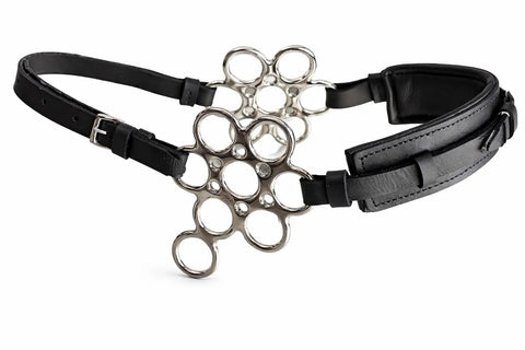 Pro Grade Leather Flower Shank Padded Noseband Hackamore For Western Training displayed with stainless steel hardware