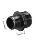 Black nylon fitting with threaded design, showing 20mm and 10mm dimensions, used for secure connections.